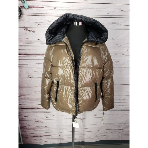 Calvin Klein Sorona Mura Superwet 400T Taupe Beige Insulated Puffer Jacket Size - Picture 10 of 13